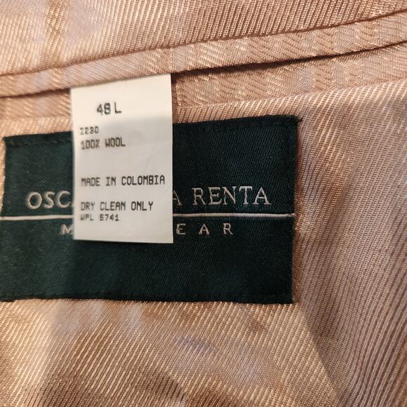 Oscar De La Renta Mens Brown Wool Houndstooth 2 Button Blazer Size 48L Business - Picture 8 of 14